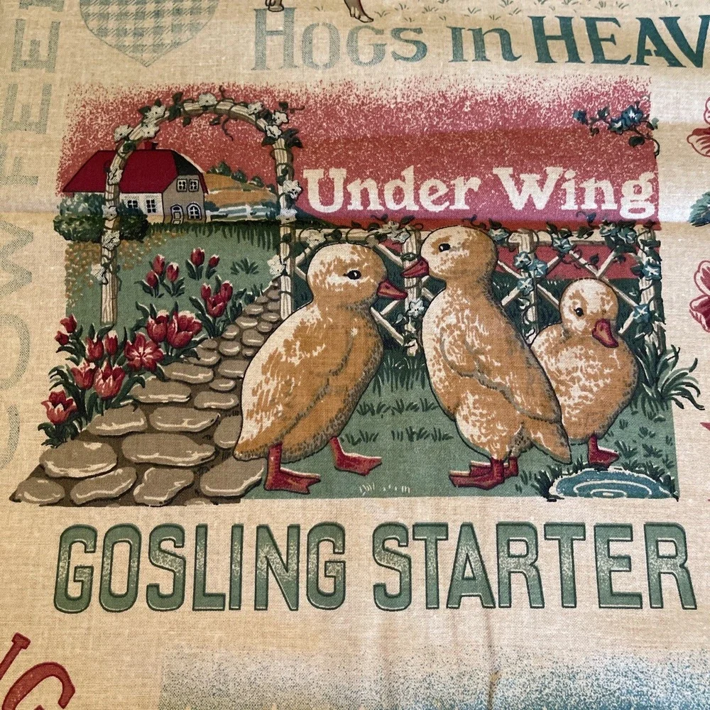 Vintage Concord Fabric Sharon Kessler Farm Animals Feedsack Labels Sripe 1 Yard - Picture 4 of 7